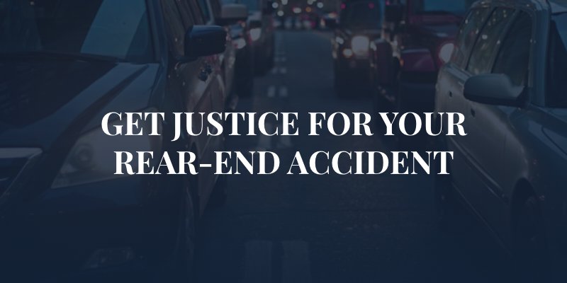 cars waiting at a stop light with the caption: "get justice for your rear-end accident"
